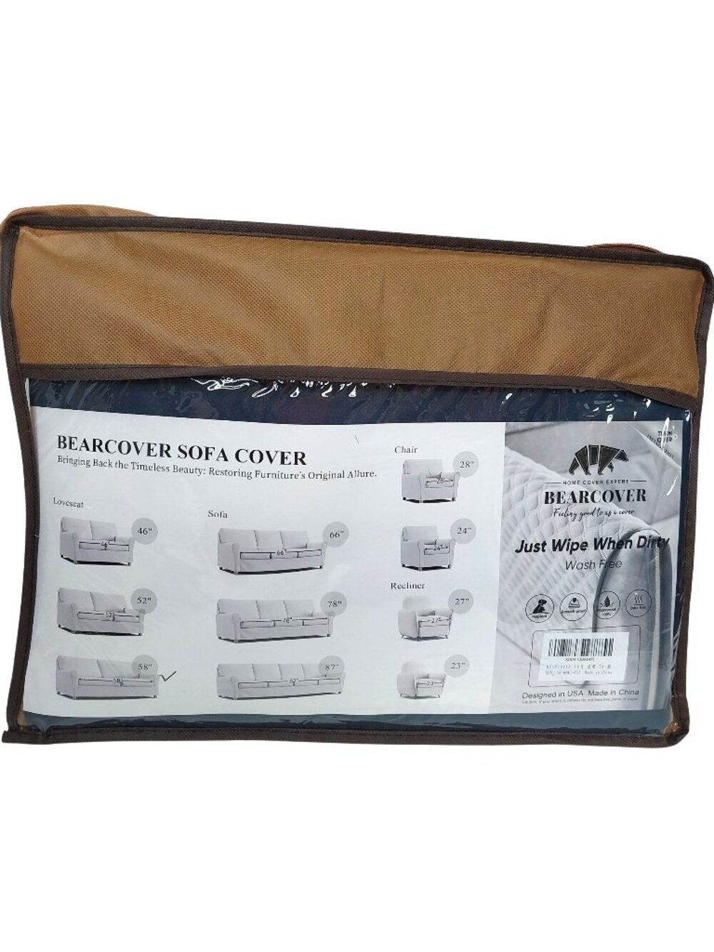 BEARCOVER Water Proof Slip Cover Leatherette 58" Sofa Couch Navy Blue